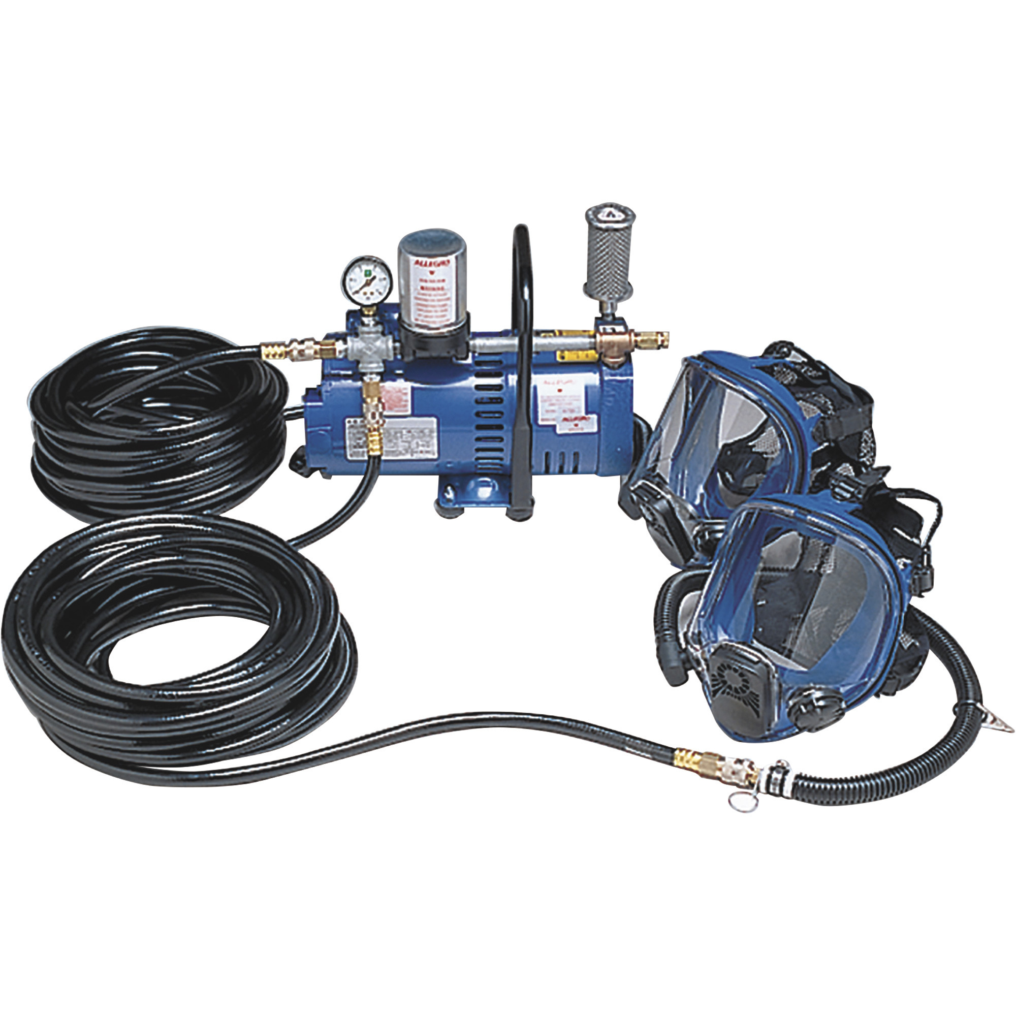Allegro 2-Worker Full Mask Respirators, Two 50ft.. Breathing Air Hoses, One 3/4 HP Pump, Model# 9200-02